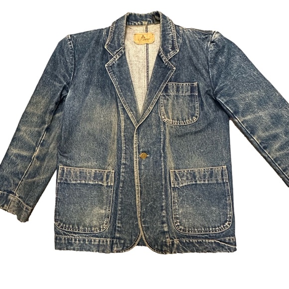 Liz Wear Jackets & Blazers - Vintage denim blazer Liz wear 90s dark wash distressed sport coat jeans jacket